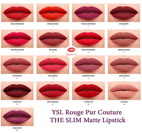 bảng màu ysl rouge pur couture the slim|son ysl rouge.